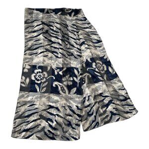 Adrienne Vittadini Sheer Silk Scarf Gray Navy Floral Abstract Print Vintage